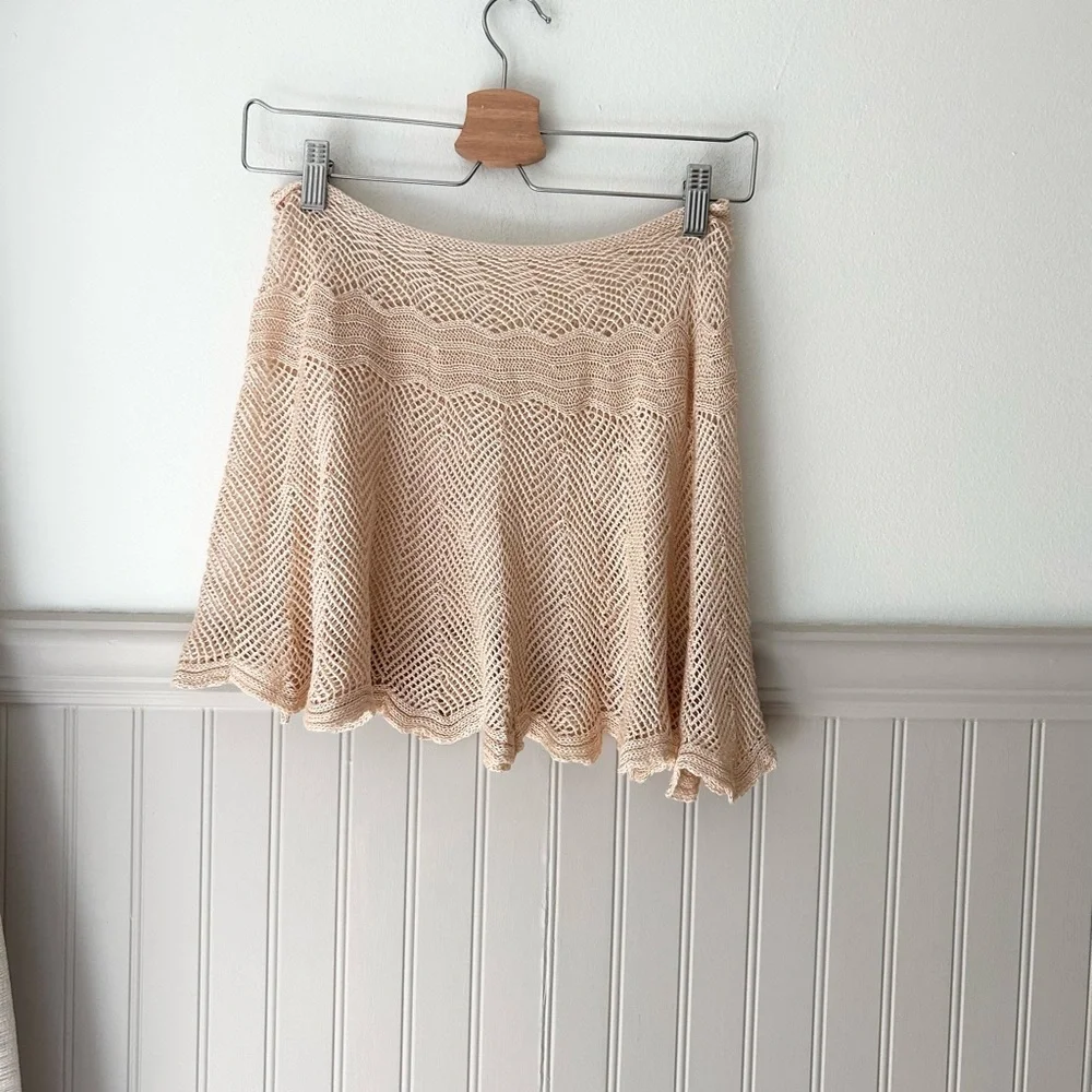 Elegant Tan Crochet Knit Skirt - One Size Neutral